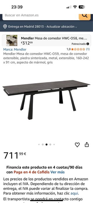 Mesa comedor aspecto marmol
