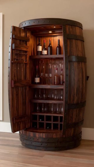 Barrica decorativa de madera y metal