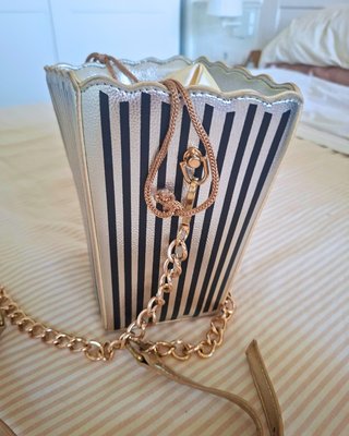 Bolso Pop Corn Plateado Cadena Dorada