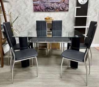 Mesa Comedor Cristal + 6 Sillas Negras