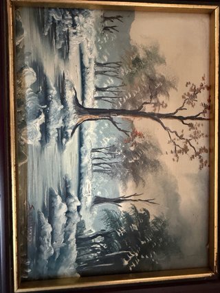 Cuadro pintado paisaje años 70