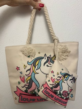 Bolso playa niña con monedero unicornio
