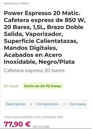 Cafetera Cecotec Power Espresso 20 Matic
