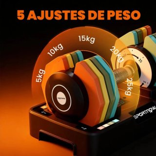 Mancuerna Ajustables 5 en 1 (5-25 kg) con Base
