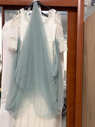 Vestido de Comunión Blanco y Verde Agua talla 12