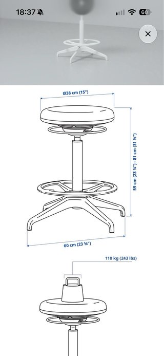 Taburete Ikea LIDKULLEN Blanco/Gris