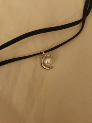 Gargantilla Luna Perla Negra Plata