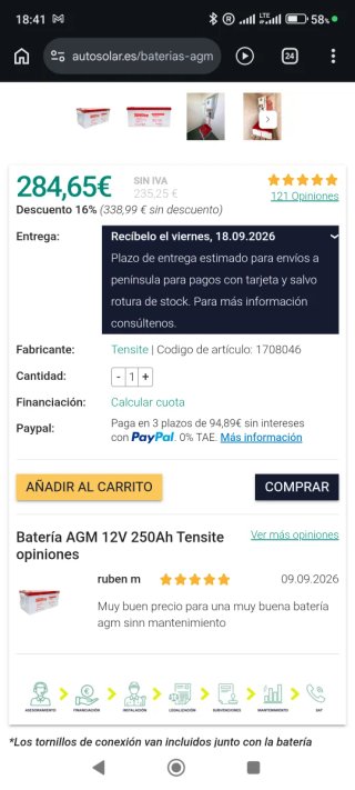 Batería Tensite 250Ah AGM