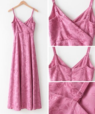 Vestido largo rosa jacquard floral