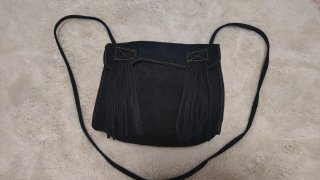 Bolso Bandolera Piel Ante Negro Flecos Boho