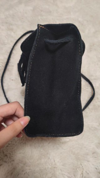 Bolso Bandolera Piel Ante Negro Flecos Boho