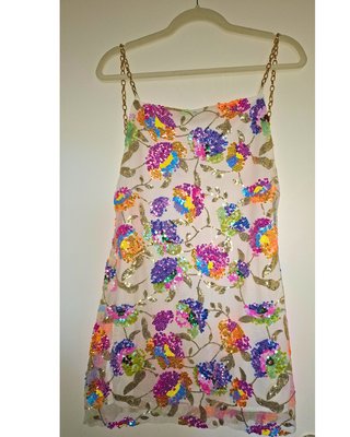 Vestido Joya Mini Lentejuelas Flores Doradas