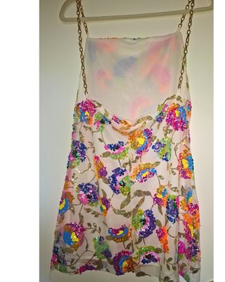 Vestido Joya Mini Lentejuelas Flores Doradas