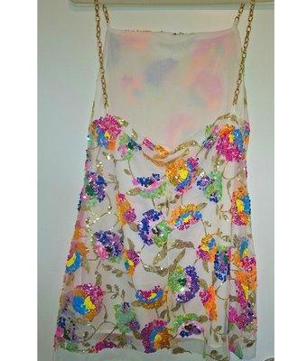 Vestido Joya Mini Lentejuelas Flores Doradas