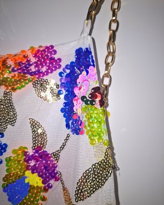 Vestido Joya Mini Lentejuelas Flores Doradas