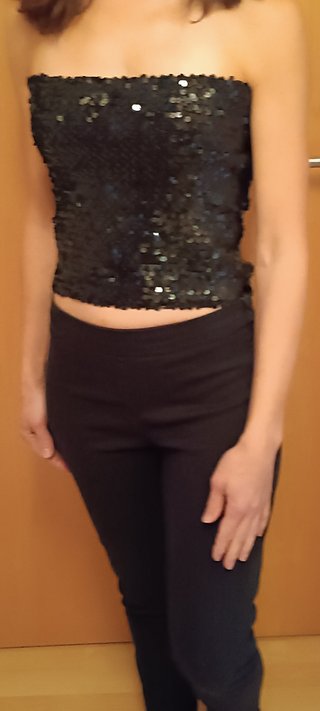 Top lentejuelas negro strapless