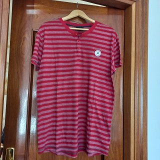 Camiseta CONVERSE Talla XL Rayas Rojas y grises