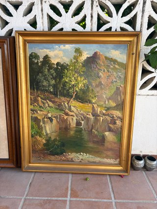 Pintura al óleo paisaje con marco dorado