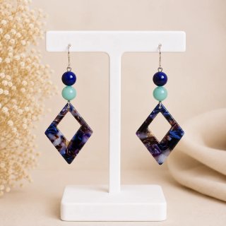 Pendientes largos azules y morados