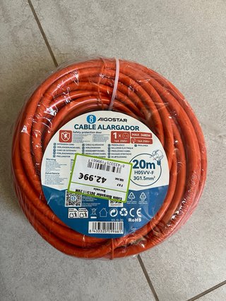 Cable alargador Aigostar 20m Naranja