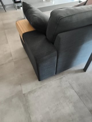 Sofá 3 plazas tela roja con madera