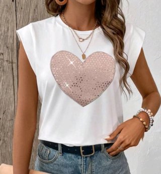 Maglietta donna con cuore glitter taglia L