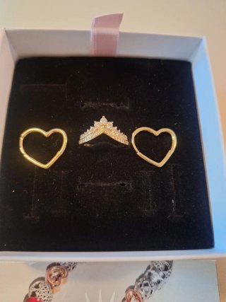 Juego Pendiente Aro Corazón y Anillo Tiara Pandora