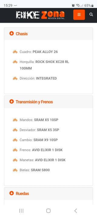 Bicicleta BH PEAK 6.9 de montaña