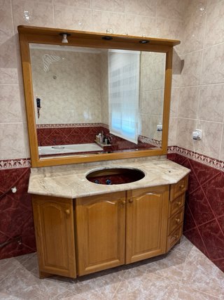 Mueble de baño roble macizo con espejo