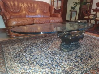 Mesa centro cristal base bronce sirena