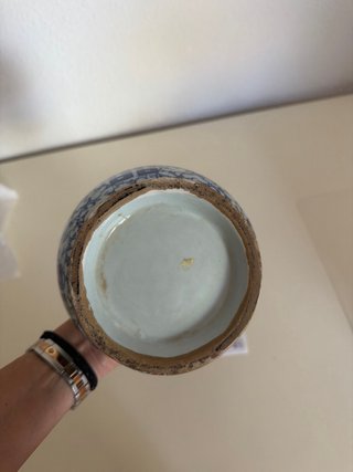 Jarrón chino azul y blanco de cerámica