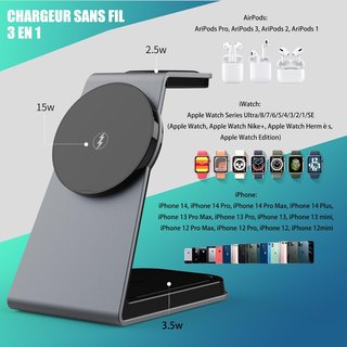 CARGADOR INALÁMBRICO 3 EN 1 MAGNÉTICO 15W