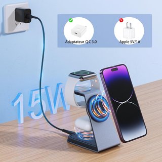 CARGADOR INALÁMBRICO 3 EN 1 MAGNÉTICO 15W