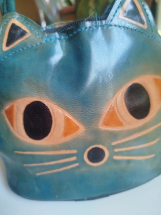 Bolso gato cuero vintage azul