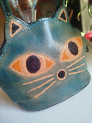 Bolso gato cuero vintage azul