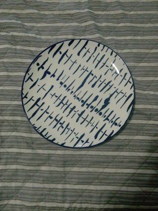 Plato de cerámica con borde de hojas verdes