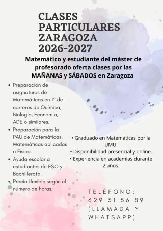 Clases Particulares Zaragoza (Mañanas y Sábados)