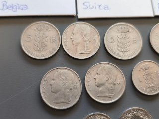 Lote 25 monedas Suiza y Bélgica.