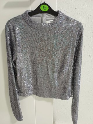 Jersey Mango Lentejuelas Plateado Talla XS