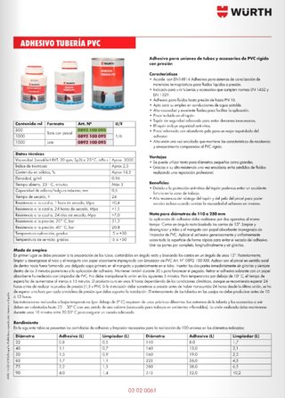 Adhesivo tuberías PVC Wurth - 2 und.