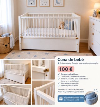 Cuna de bebé blanca madera