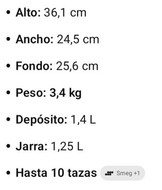 Cafetera Smeg Goteo 1.4L Crema