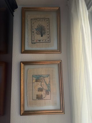 2 Cuadros Antiguos Egipto Papel Marco Dorado