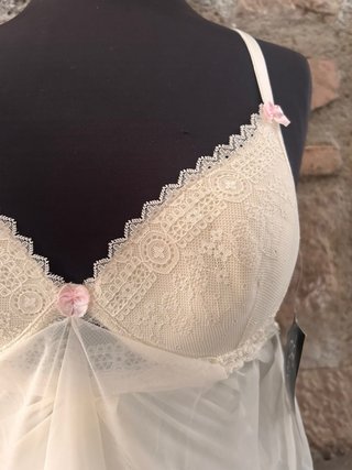 Vestido lencero vintage beige/blanco