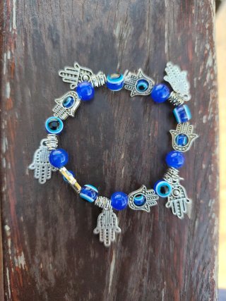 Pulsera Hamsa y Ojo Turco Azul