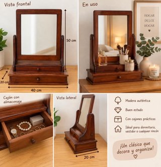 Espejo Tocador Vintage Madera Cajones