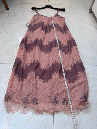 Vestido largo encaje rosa y morado