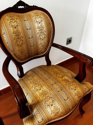 Juego de 2 sillas vintage madera y tela
