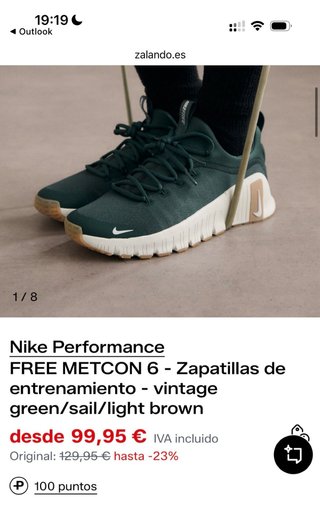 Nike Free Metcon 6 Talla 36.5 Verde