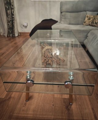Mesa centro cristal y metal 110x60
